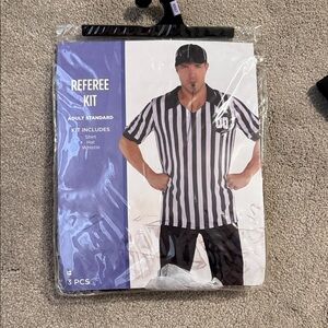 Referee Kit with Black and White Stripes includes hat and whistle